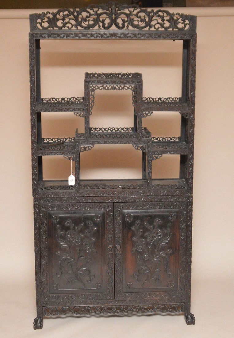 Carved Chinese Rosewood display cabinet series of open (1 of 8)