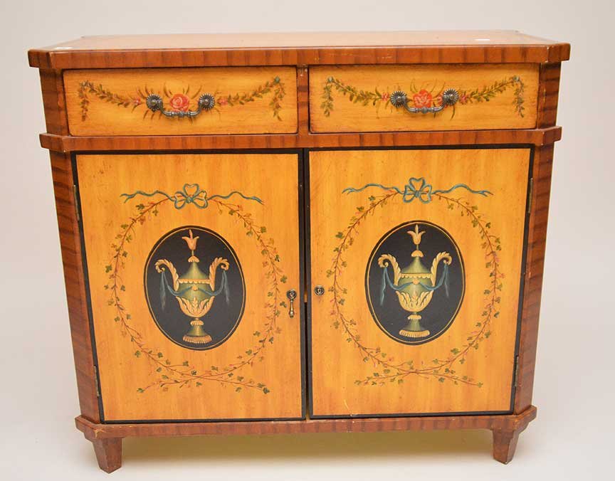 ADAMS satin wood style cabinet, hand painted drawers (1 of 6)