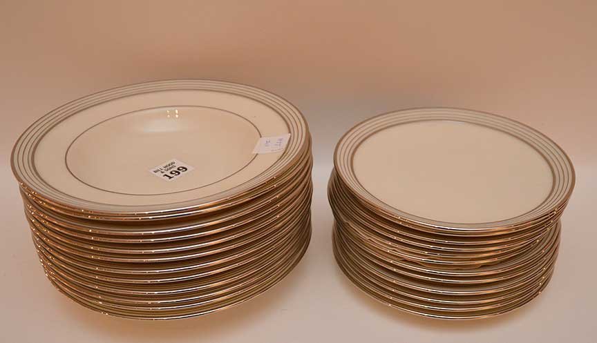 12 Lenox soup bowls with silver banded rims, (8 1/4") (1 of 5)