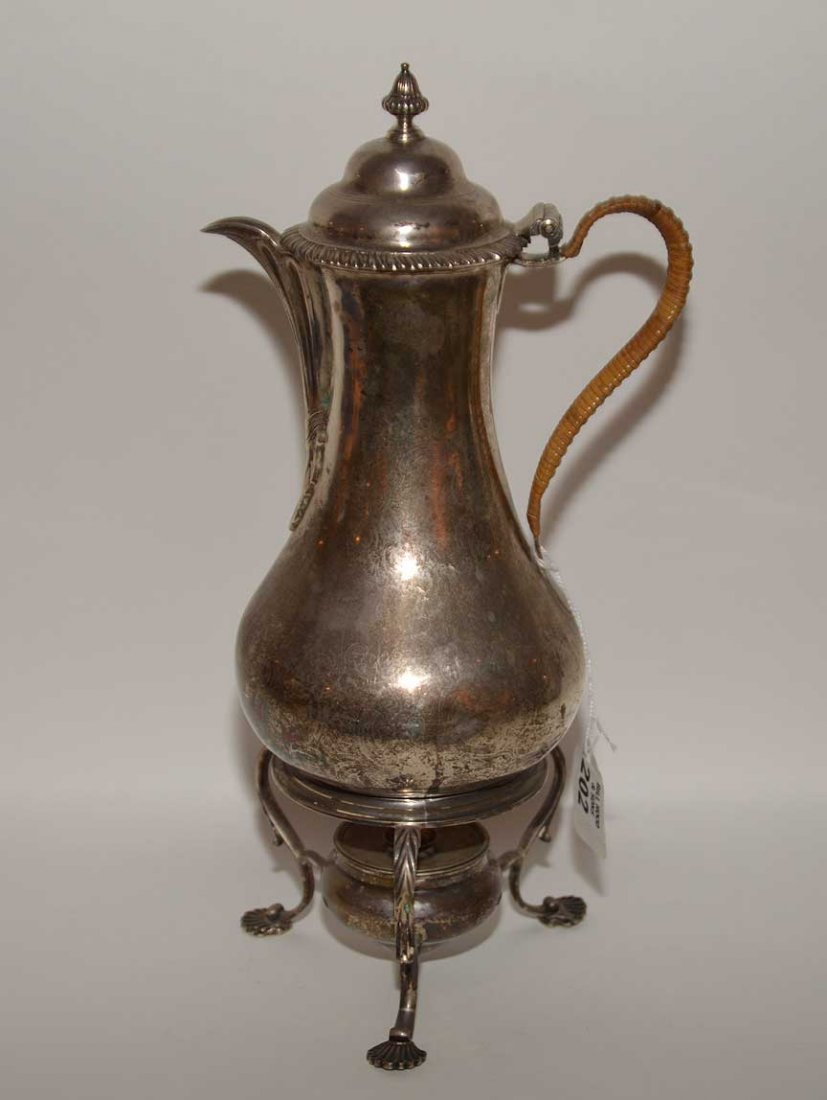 Georgian silver teapot on stand, circa 1750, Wm. Shaw: Georgian silver teapot on stand, circa 1750, Wm. Shaw and Wm. Priest, 13 1/2"h