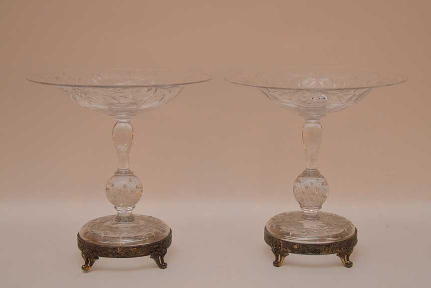 Pair of etched "Pairpoint" glass and silver mounted (1 of 3)