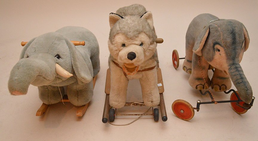 Vintage 3 riding stuffed animals, (1) Huskie, (2) (1 of 3)