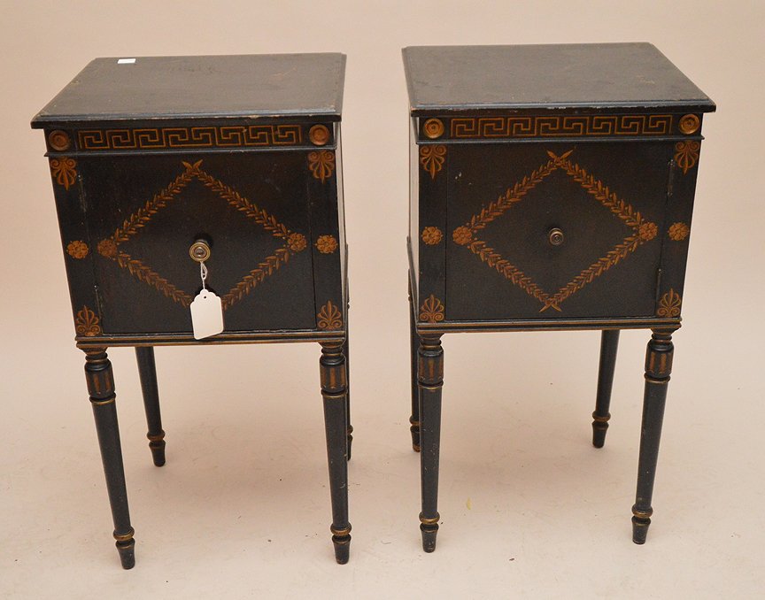 Pair ebonized end tables with gilt decoration, 30"h x (1 of 5)