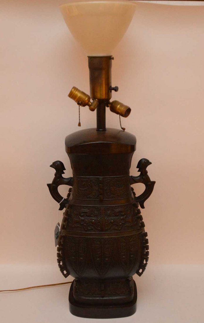 Bronze 3 light lamp, pair of mythological handles and (1 of 8)