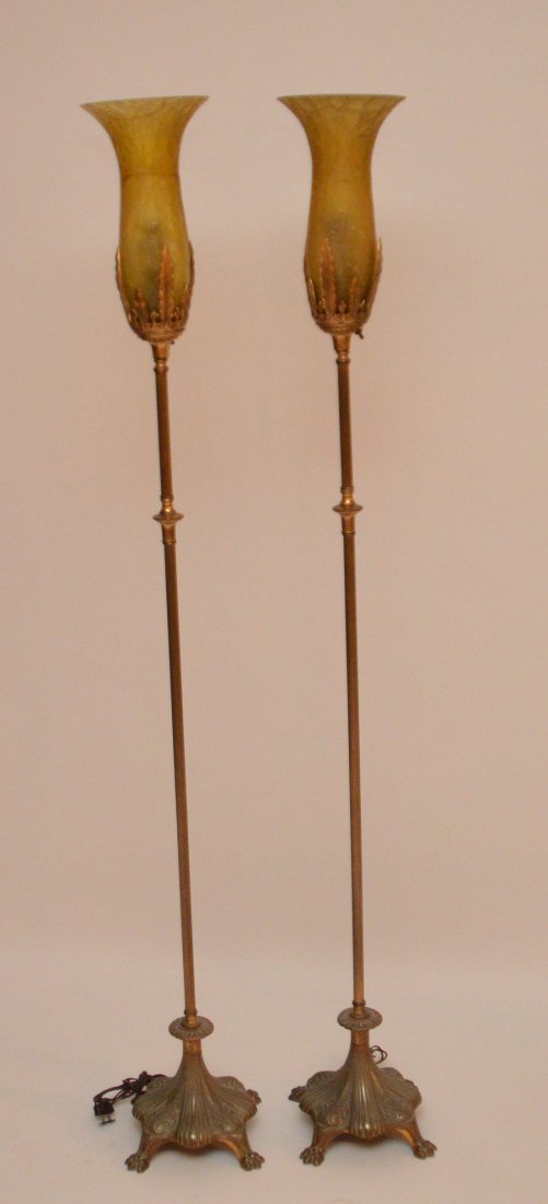 Pr. Vintage metal Torchere Floor Lamps, shade on one as (1 of 3)