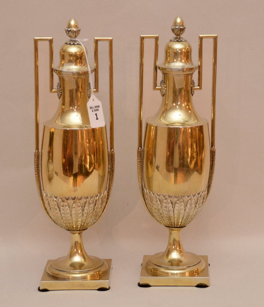 Pair Continental Silver Urns with gold plating.  Each (1 of 7)