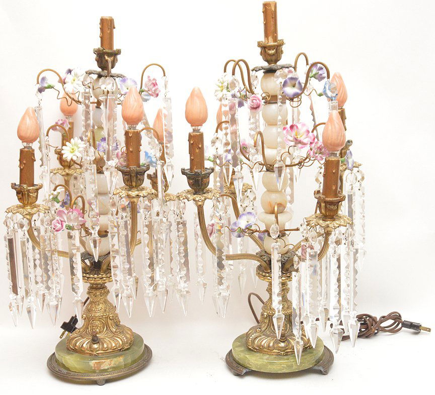 Pair Bronze Opaline Glass And Porcelain 5 Light (1 of 4)