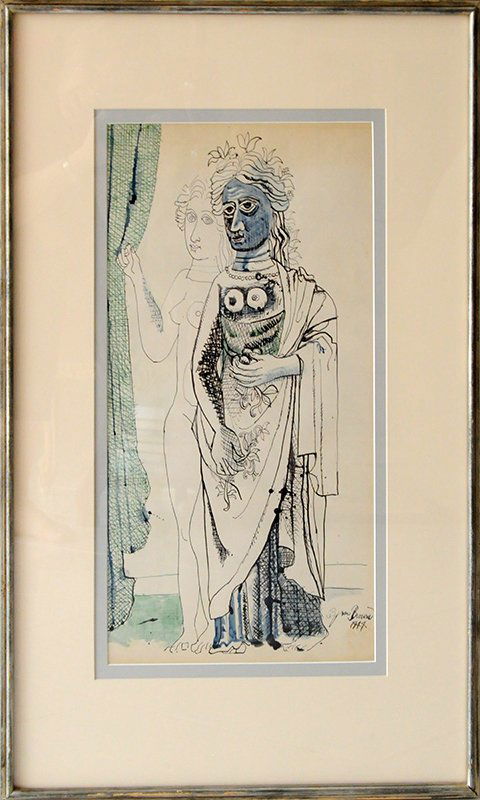 BYRON BROWNE (American. 1907-1961) Pen & Ink on paper,: BYRON BROWNE (American. 1907-1961) Pen & Ink on paper, Figure Study, Signed Byron Browne lower right and dated 1994, Measuring approx. 20 in x 12 inches