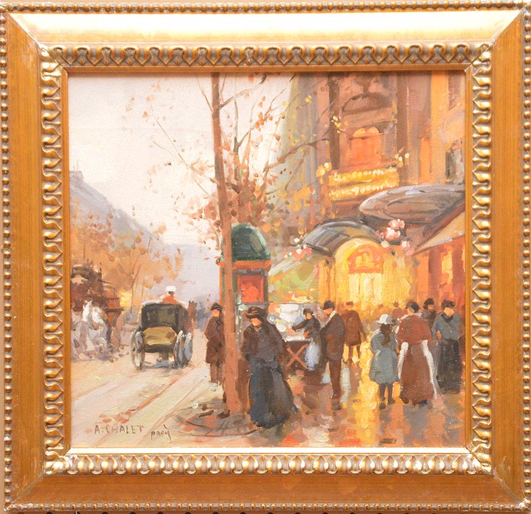 Andre Chalet (French, b. 1954) Town View" oil on board,: Andre Chalet (French, b. 1954) Town View" oil on board, signed A. Chalet, 14in. X 14-1/2 inches.