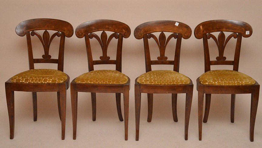4 Italian burled side chairs with string inlay and (1 of 5)