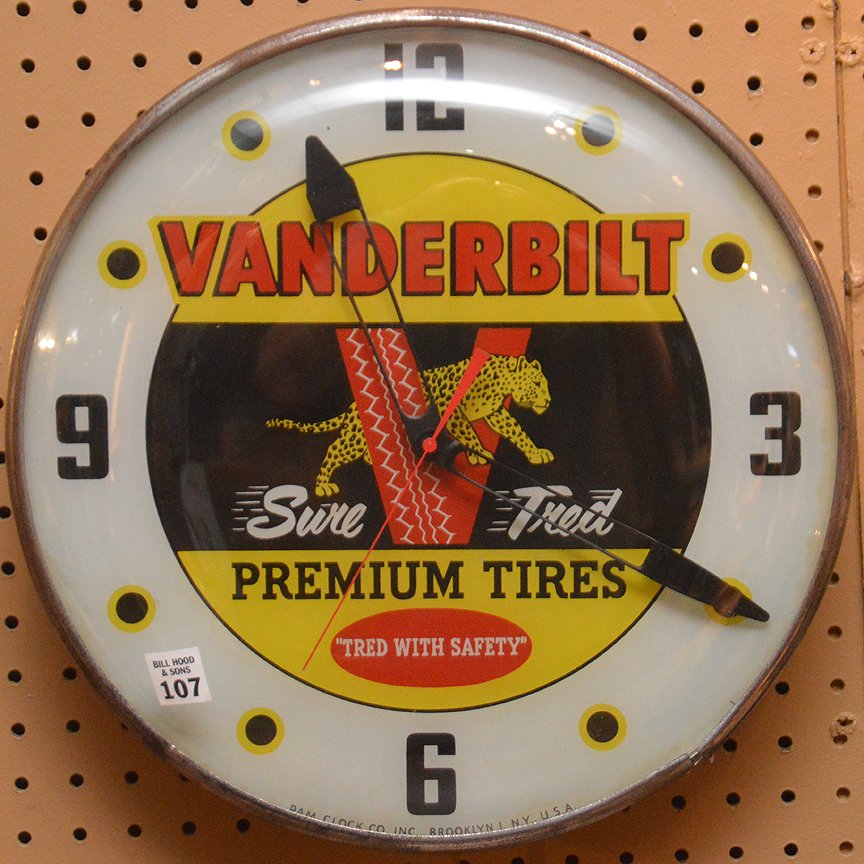 Vintage Vanderbilt Premium Tires, advertising clock, (1 of 6)