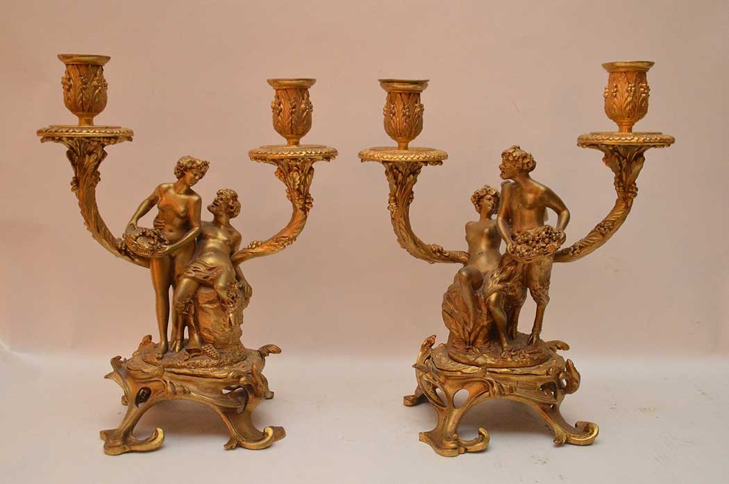 Pair French dore bronze figural double branch (1 of 6)