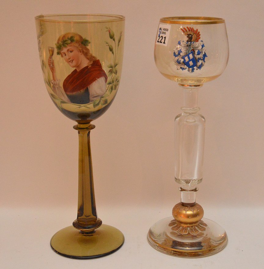 2 Moser style chalices, each 12 3/8"h: 2 Moser style chalices, each 12 3/8"h