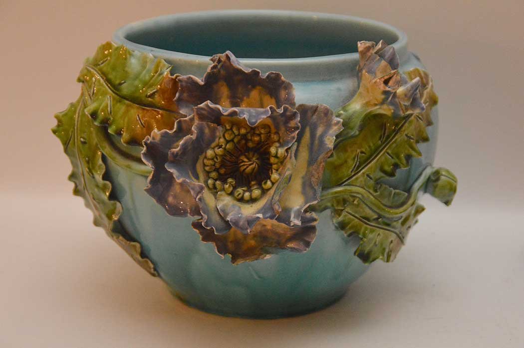 French Barbotine pottery jardinire, 7"h (1 of 3)