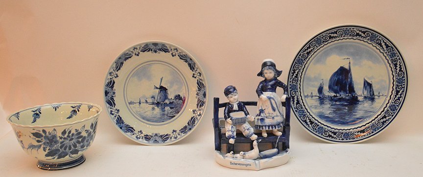 4 Pieces Delft Porcelain.  2 Plates 1 Bowl and 1 (1 of 8)