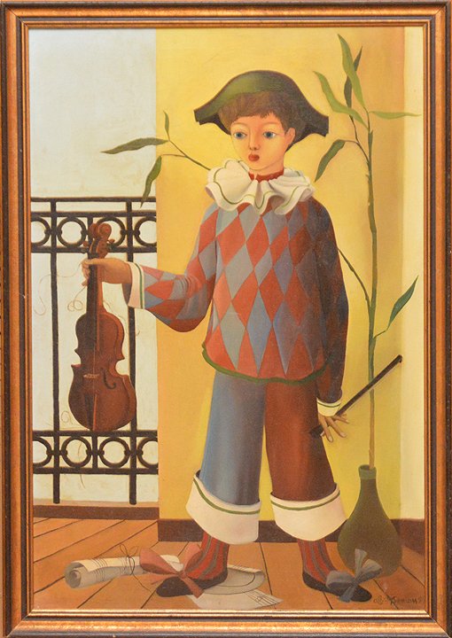 Italian school signed Albert Serian '57, oil on canvas,: Italian school signed Albert Serian '57, oil on canvas, boy with violin, 36" x 23-1/2"
