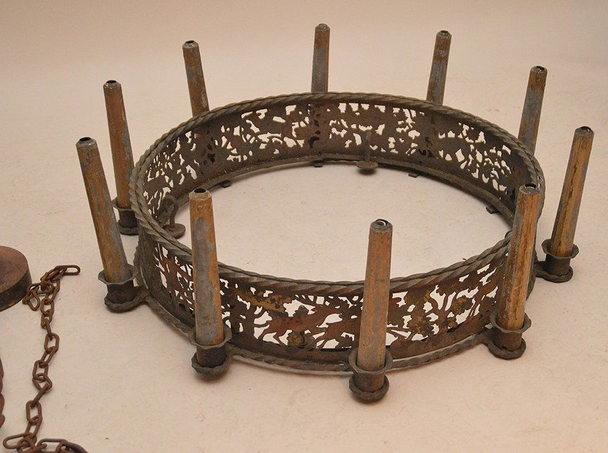 Iron pierced work hanging chandelier 10 light, 32"d (1 of 5)