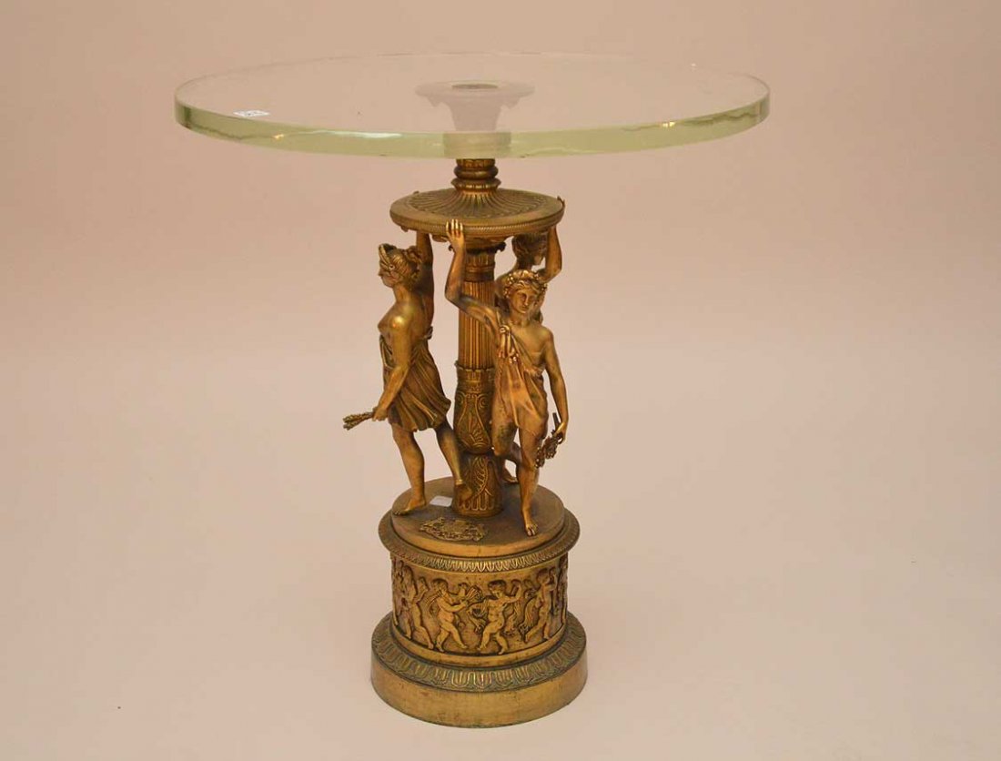 Antique Gilt Bronze table 3 muse support glass top (1 of 6)