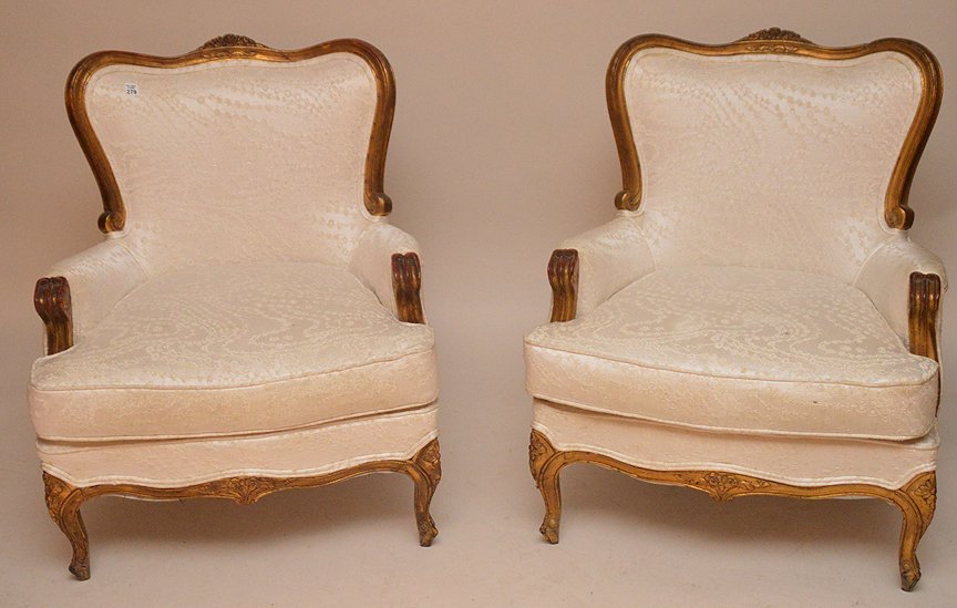 Pair French bergeres with ivory upholstery gilded wood (1 of 5)
