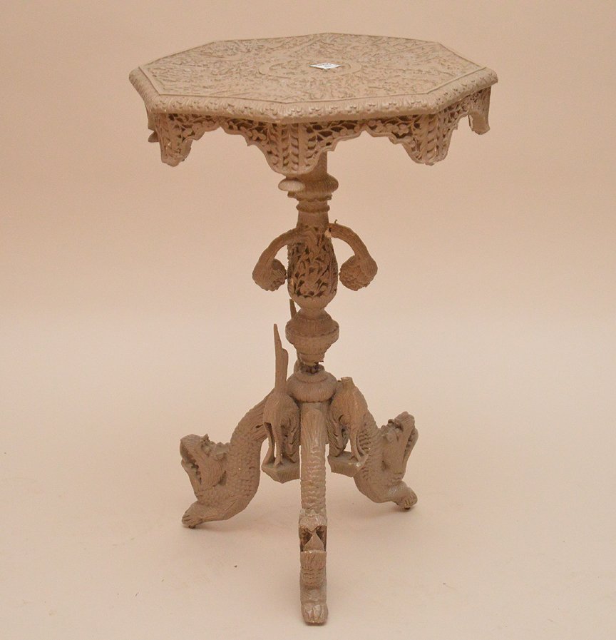 Small painted carved octagonal table with carved center (1 of 6)