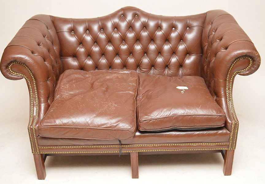Brown leather Chesterfield sofa, 33"h x 57"w x 24"d (1 of 6)