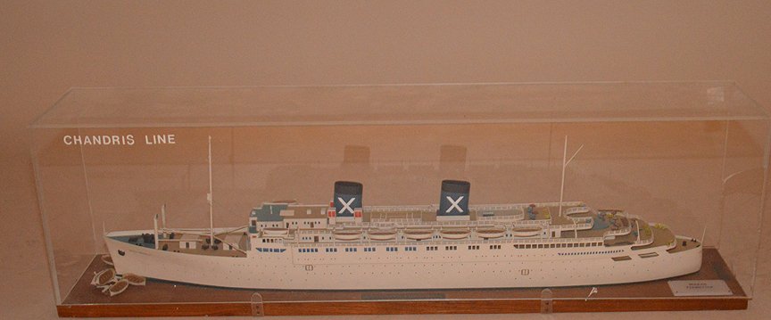 Model Ship, Queen Frederica Piraeus, 39" x 42", case, (1 of 5)
