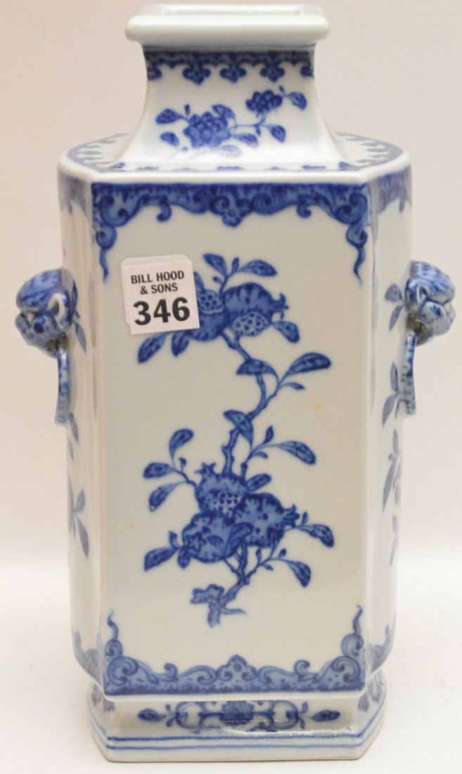 Flat sided blue and white vase, 11 1/2"h x 5"w (1 of 4)