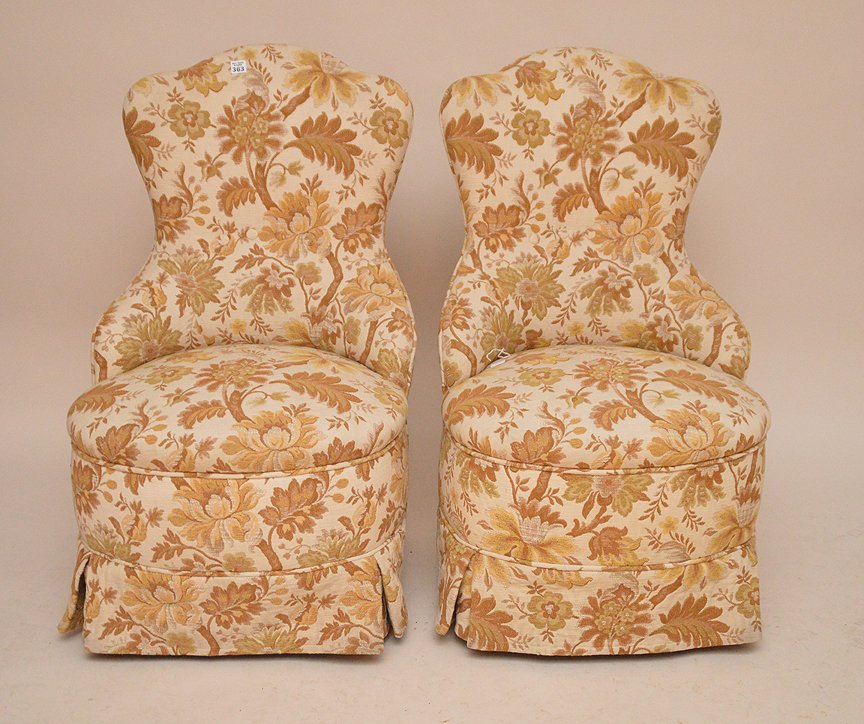 Pair gold/white floral upholstered chairs (1 of 2)