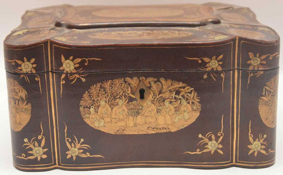 Antique Lacquer Box with chinoiserie decoration.  The (1 of 9)