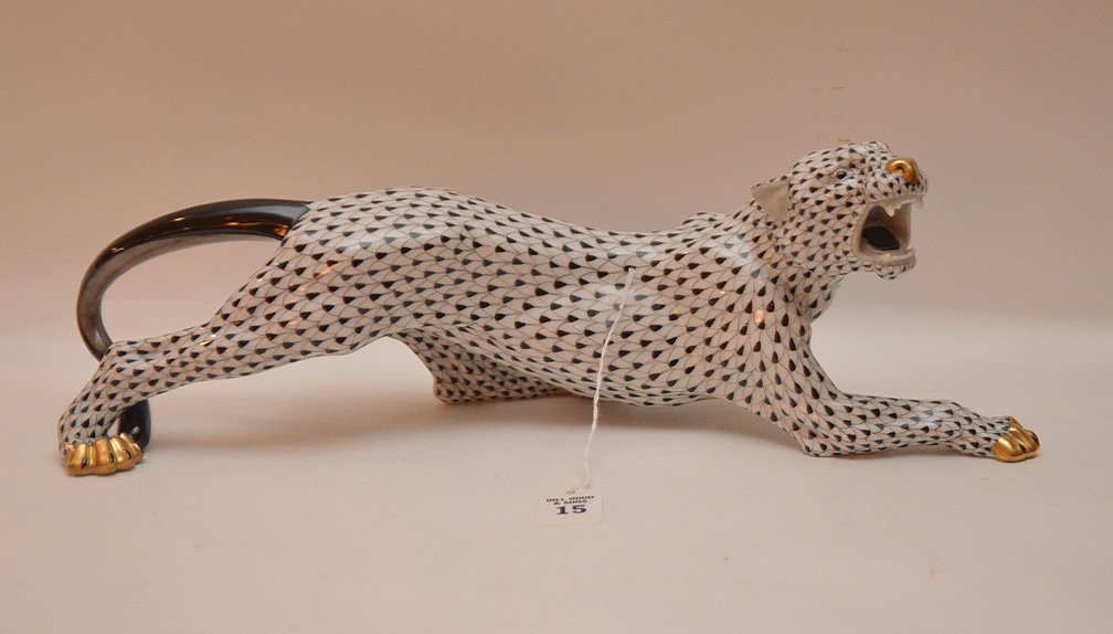 Large Herend Porcelain Panther Figure with black, white (1 of 4)