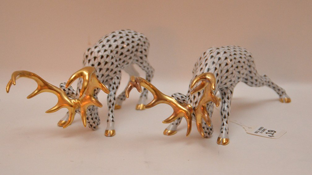 Pair Herend Gilt Stag Figures with black, white and (1 of 4)
