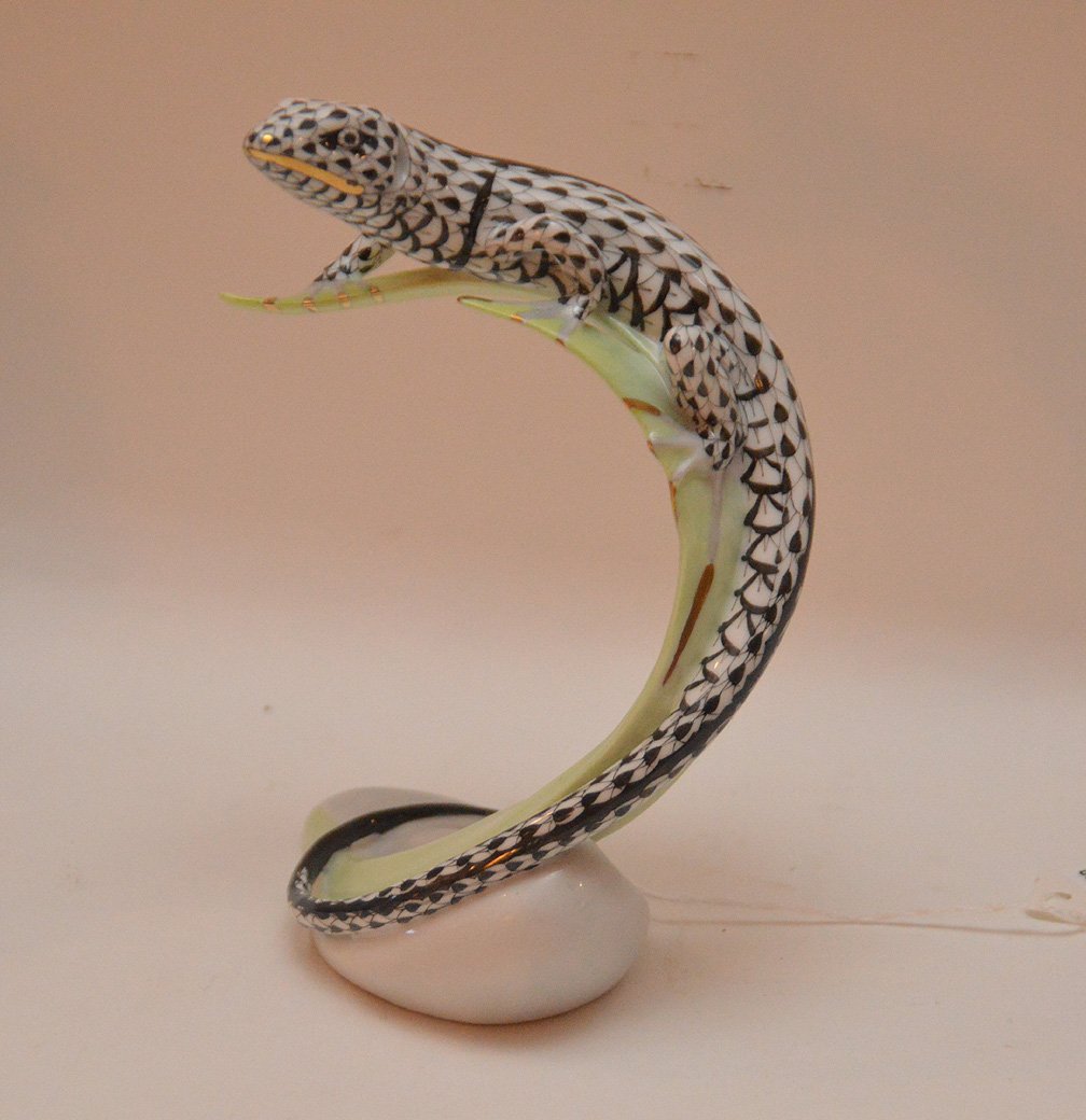 Herend Porcelain Lizard with black, white and gilt (1 of 5)