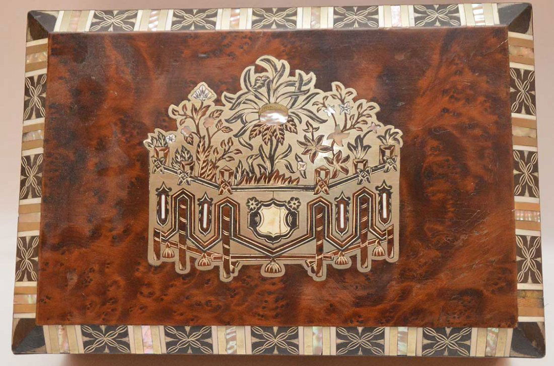 19th Century Burled Mahogany Box with brass and mother (1 of 5)