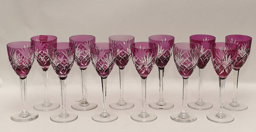 Set 12 Saint Louis Purple Cut To Clear Crystal Stems. (1 of 3)