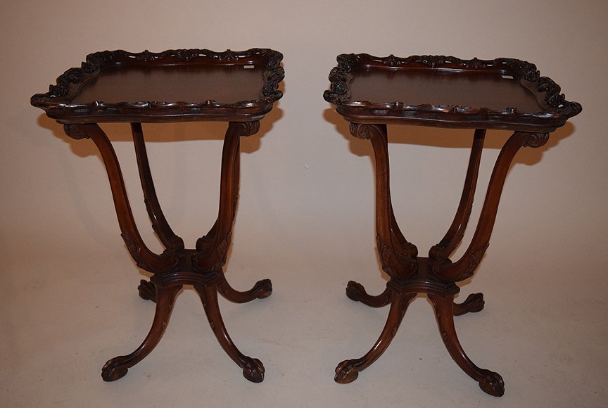 Pair mahogany square side tables with pierced borders (1 of 4)