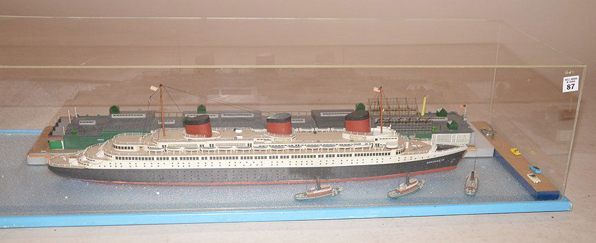 Ship model, "Normandie", black, red and white paint, (1 of 5)