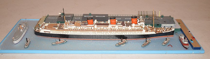 Ship model, "Queen Mary", wooden with black, red & (1 of 4)