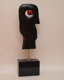 Luigi Benzoni (ITALIAN born 1956) Murano (Berengo: Luigi Benzoni (ITALIAN born 1956) Murano (Berengo Studio) Black art glass head "Passato" sculpture, overall 23-1/2 in. Head 15 in. signed by artist. Comes w/ COA