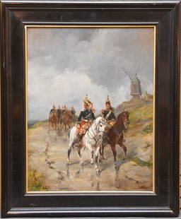 Louis Émile Benassit (1833 - 1902) oil on panel,: Louis Émile Benassit (1833 - 1902) oil on panel, Soldiers on Horseback, panel size is 14 inches x 10-1/2 inches