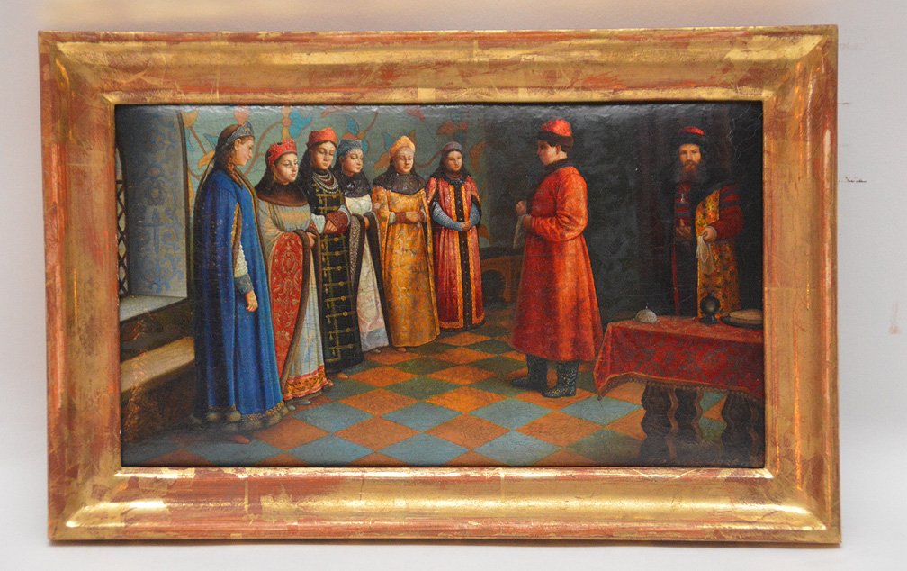 Russian 19th Century lacquered plaque in original frame (1 of 6)