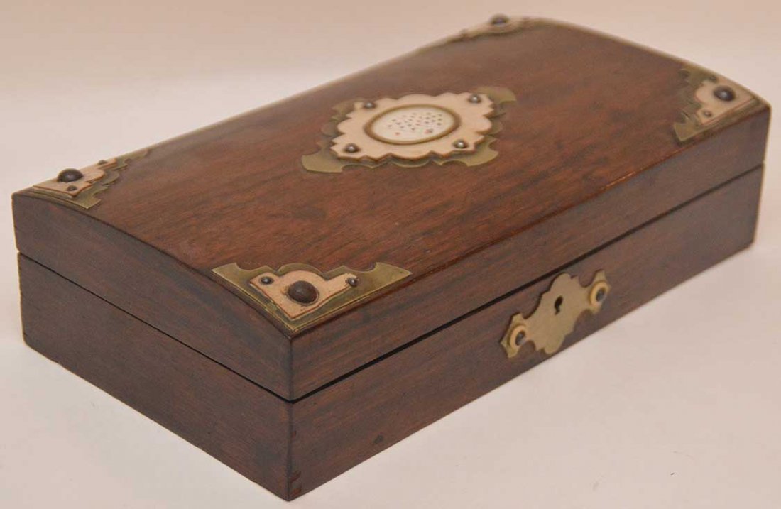 19th c. card box, metal mounts at corners with (1 of 5)