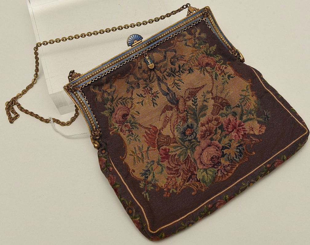 Vintage French petit point ladies evening bag with blue (1 of 4)
