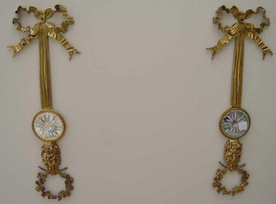 Pair gilt metal decorative sconces, bow motif, 25"h (1 of 3)