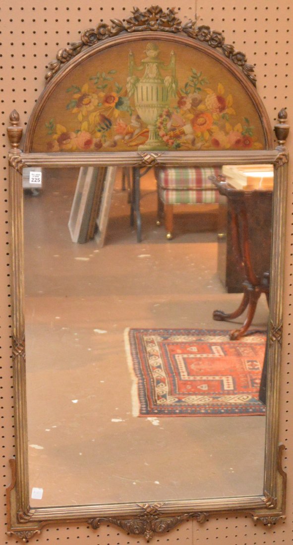 Mirror, classical painted panel at top, 50"h x 26"w (1 of 4)