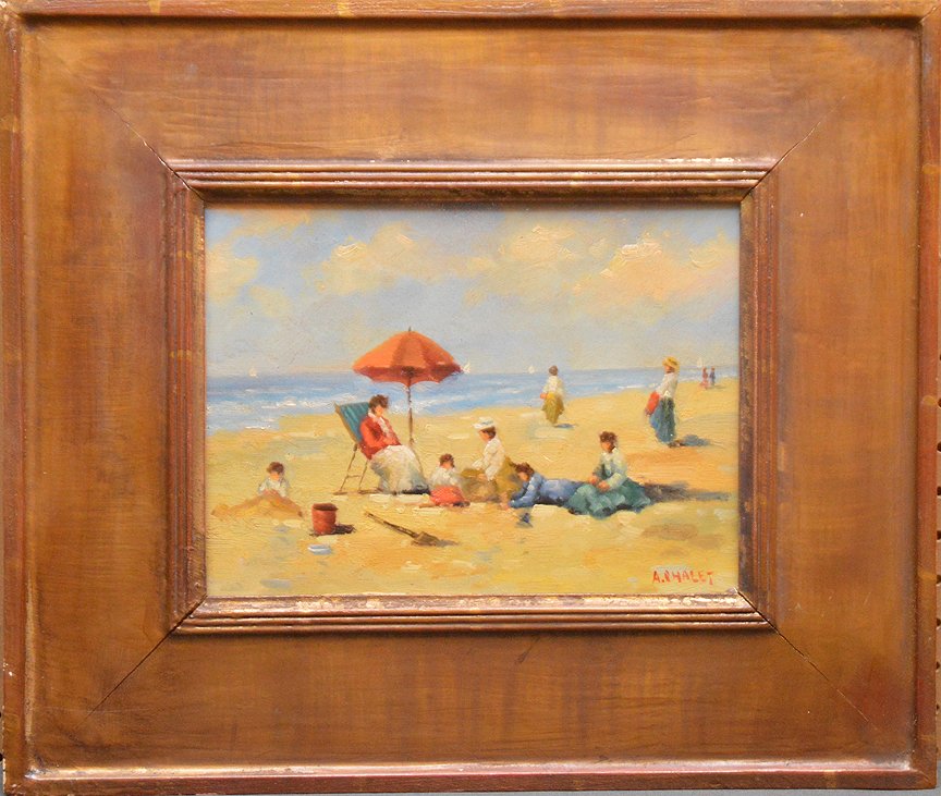 Andre Chalet (French, b. 1954) Beach Time, oil on: Andre Chalet (French, b. 1954) Beach Time, oil on board, signed A. Chalet, 9 in. x 11-1/2 inches.