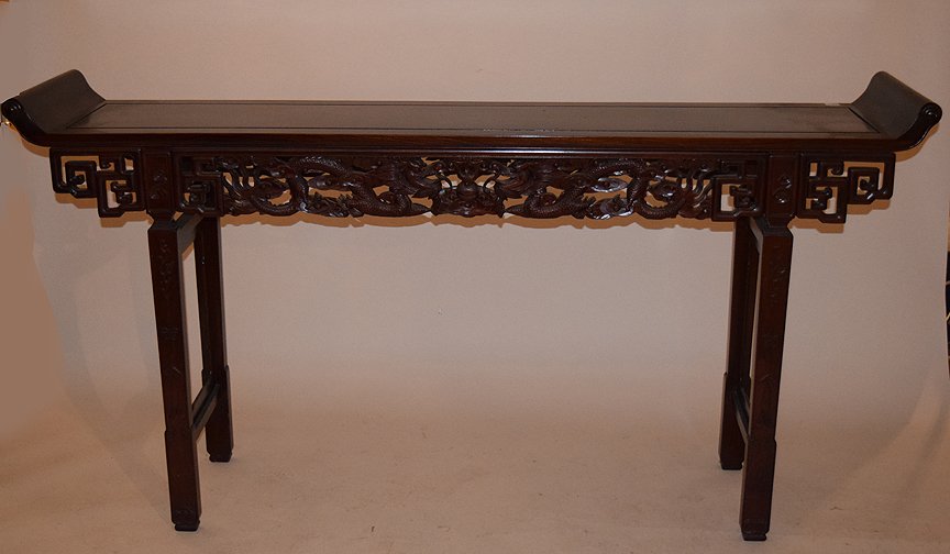 Oriental carved altar table, 38"h x 78"w x 17"d: Oriental carved altar table, 38"h x 78"w x 17"d