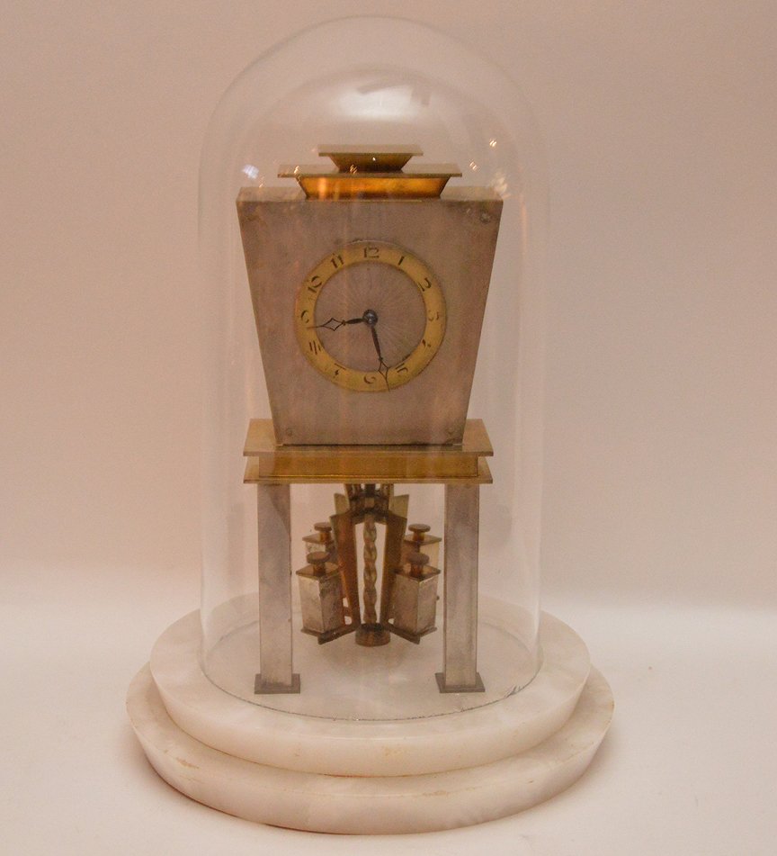 German clock, "Gesch", clear glass globe with alabaster (1 of 6)
