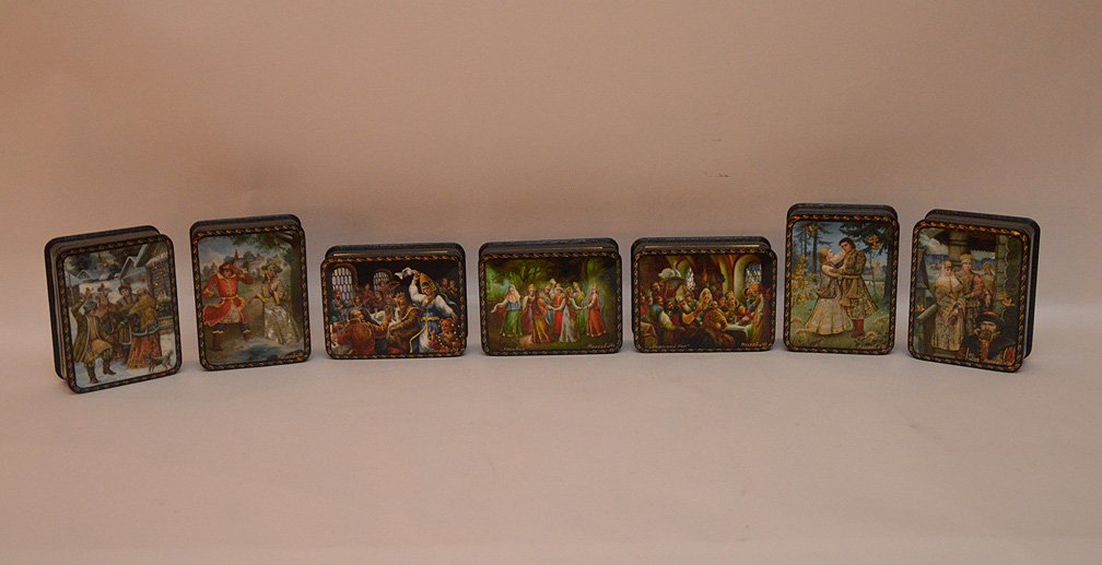 7 Russian souvenir boxes, 1 1/4'h x 4"w x 3"d (1 of 8)