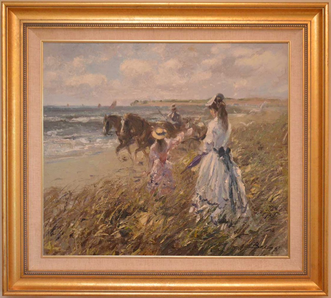 American School signed Becker, oil on canvas, horse & (1 of 6)