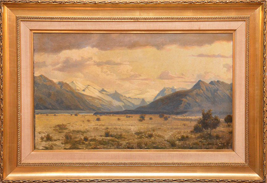 Oil on canvas Mountain Scene, signed illegibly, 17-1/2 (1 of 4)